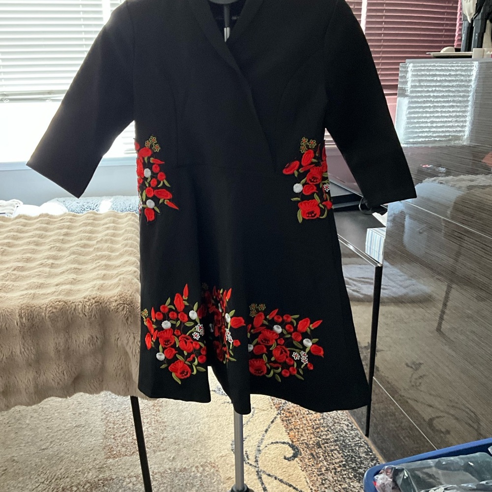Black Dress with Red Floral Embroidery